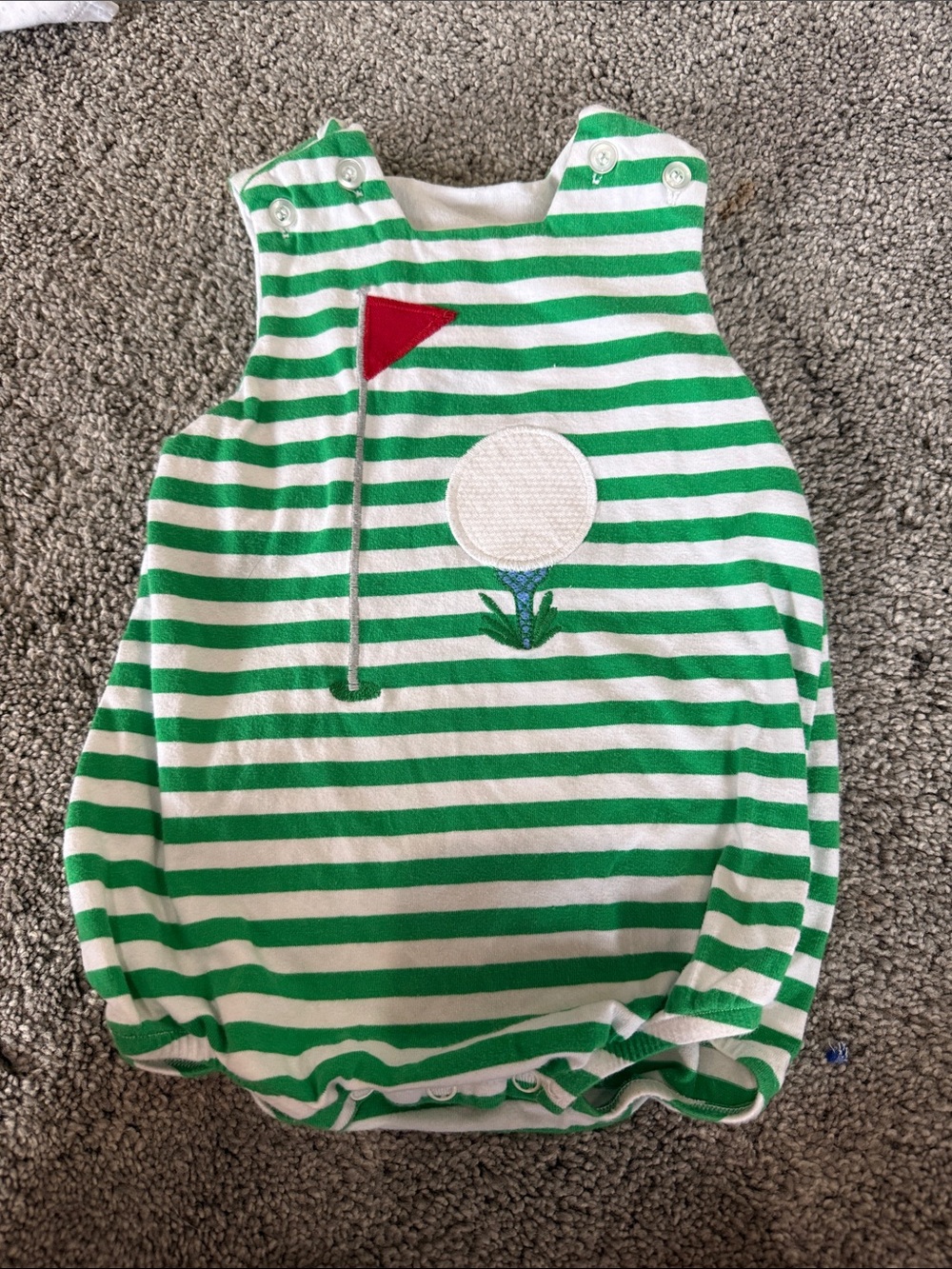 Green & White Striped Baby Bubble Romper with Golf Applique